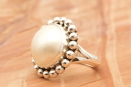 Mabe Pearl Sterling Silver Ring by Navajo Artist Artie Yellowhorse